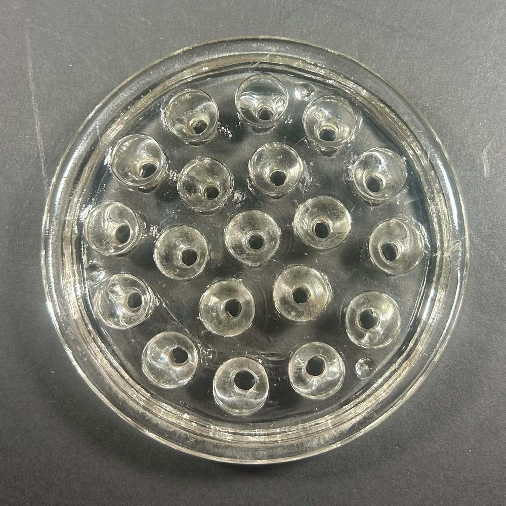 Flower Frog Clear Glass 19 Hole Round Floral Arranger Vintage 5in
